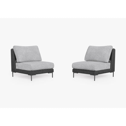 Live Outer 29" Black Wicker Outdoor Armless Chair Conversation Set With Pacific Fog Gray Cushion