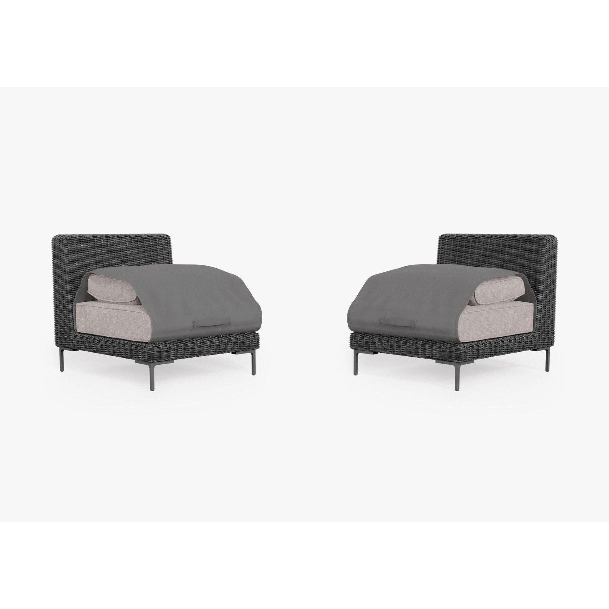 Live Outer 29" Black Wicker Outdoor Armless Chair Conversation Set With Sandstone Gray Cushion
