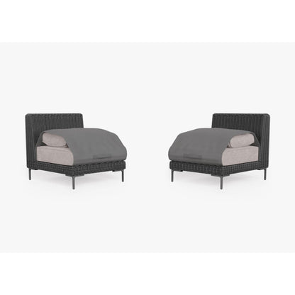 Live Outer 29" Black Wicker Outdoor Armless Chair Conversation Set With Sandstone Gray Cushion