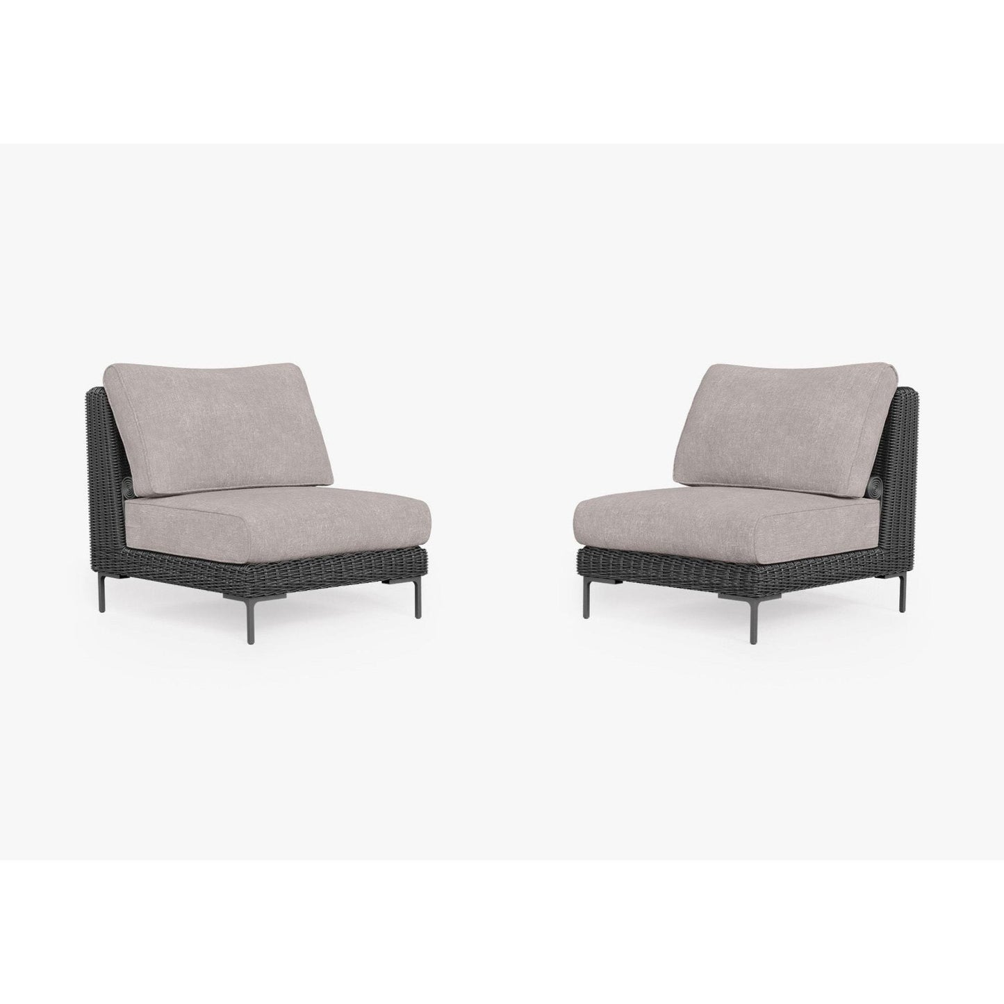 Live Outer 29" Black Wicker Outdoor Armless Chair Conversation Set With Sandstone Gray Cushion