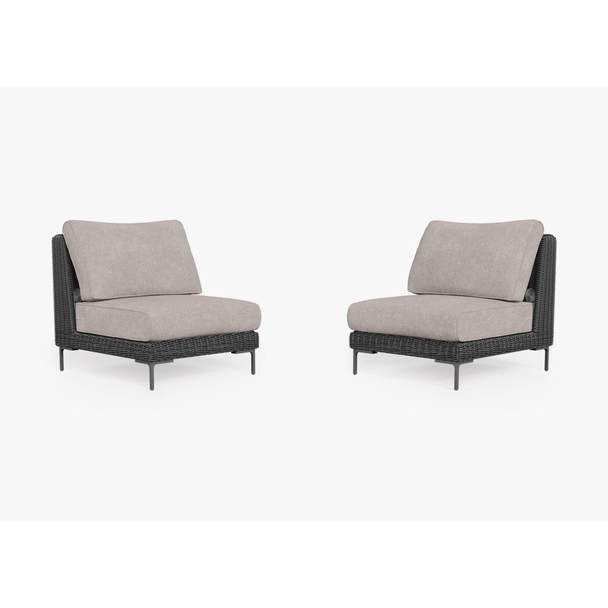Live Outer 29" Black Wicker Outdoor Armless Chair Conversation Set With Sandstone Gray Cushion