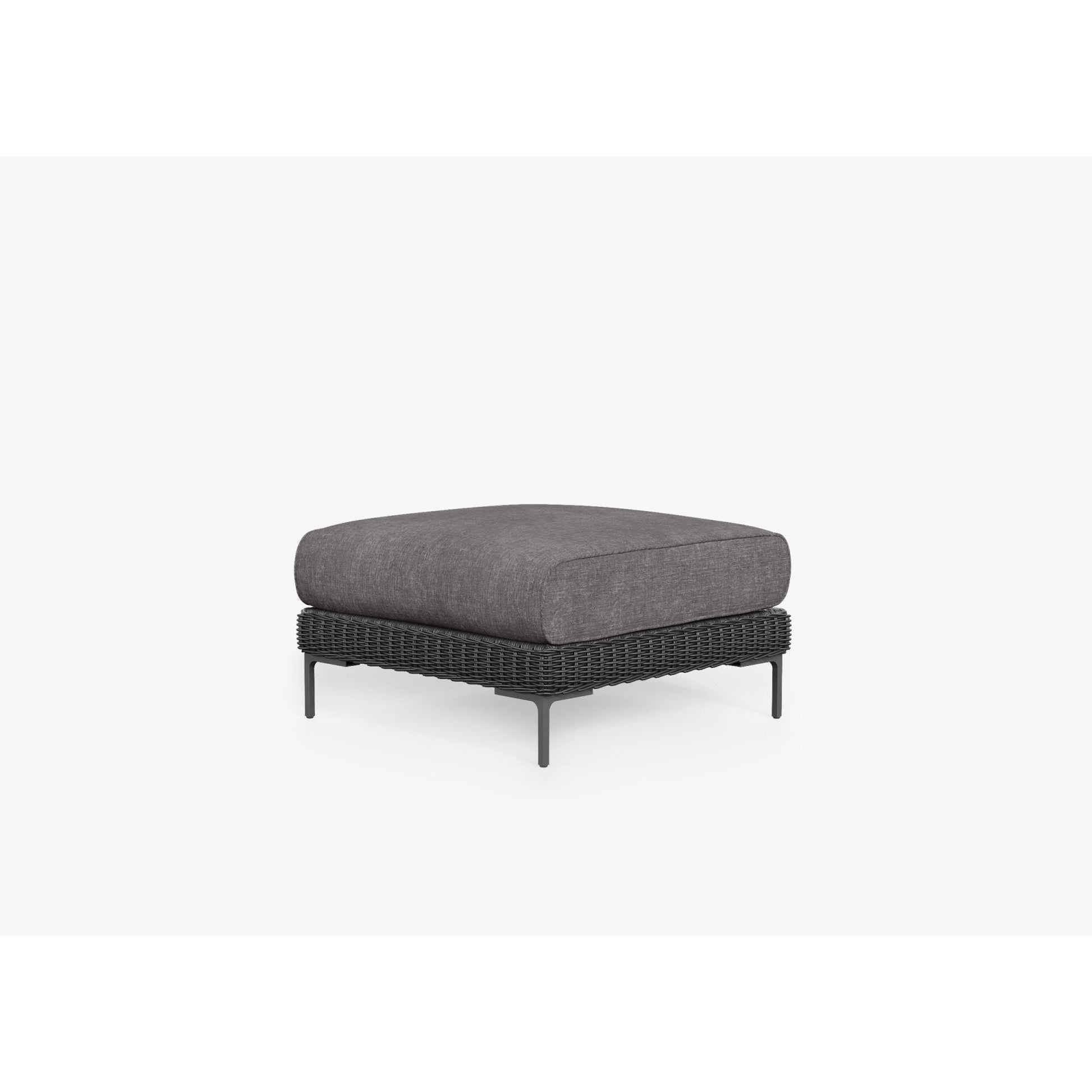 Live Outer 29" Black Wicker Outdoor Ottoman With Dark Pebble Gray Cushion