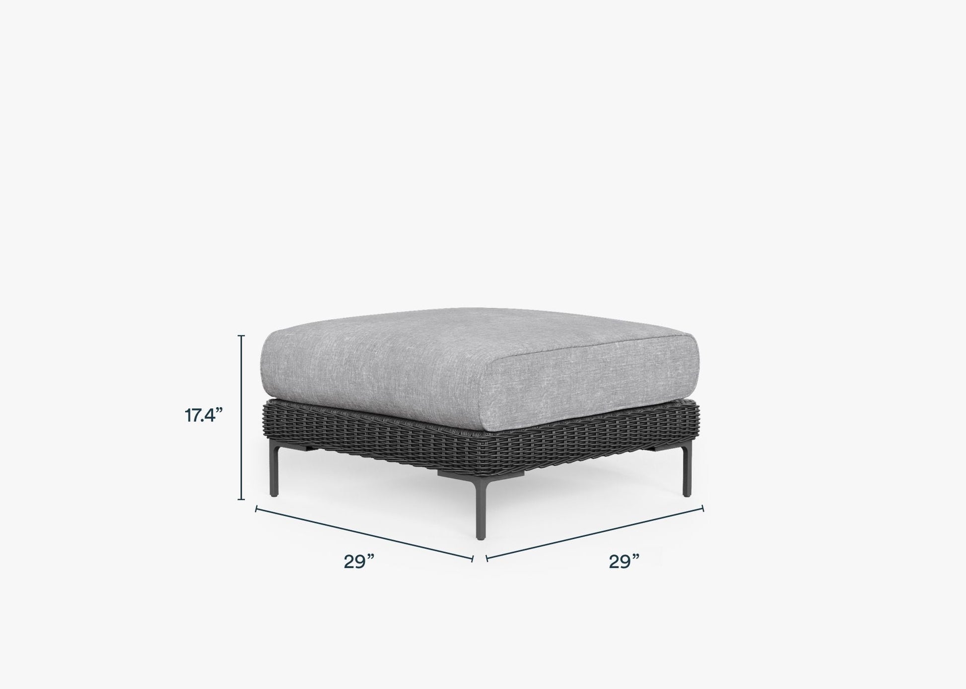 Live Outer 29" Black Wicker Outdoor Ottoman With Pacific Fog Gray Cushion