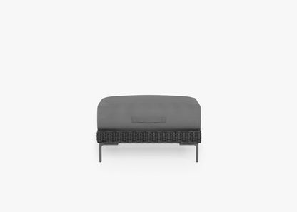 Live Outer 29" Black Wicker Outdoor Ottoman With Sandstone Gray Cushion