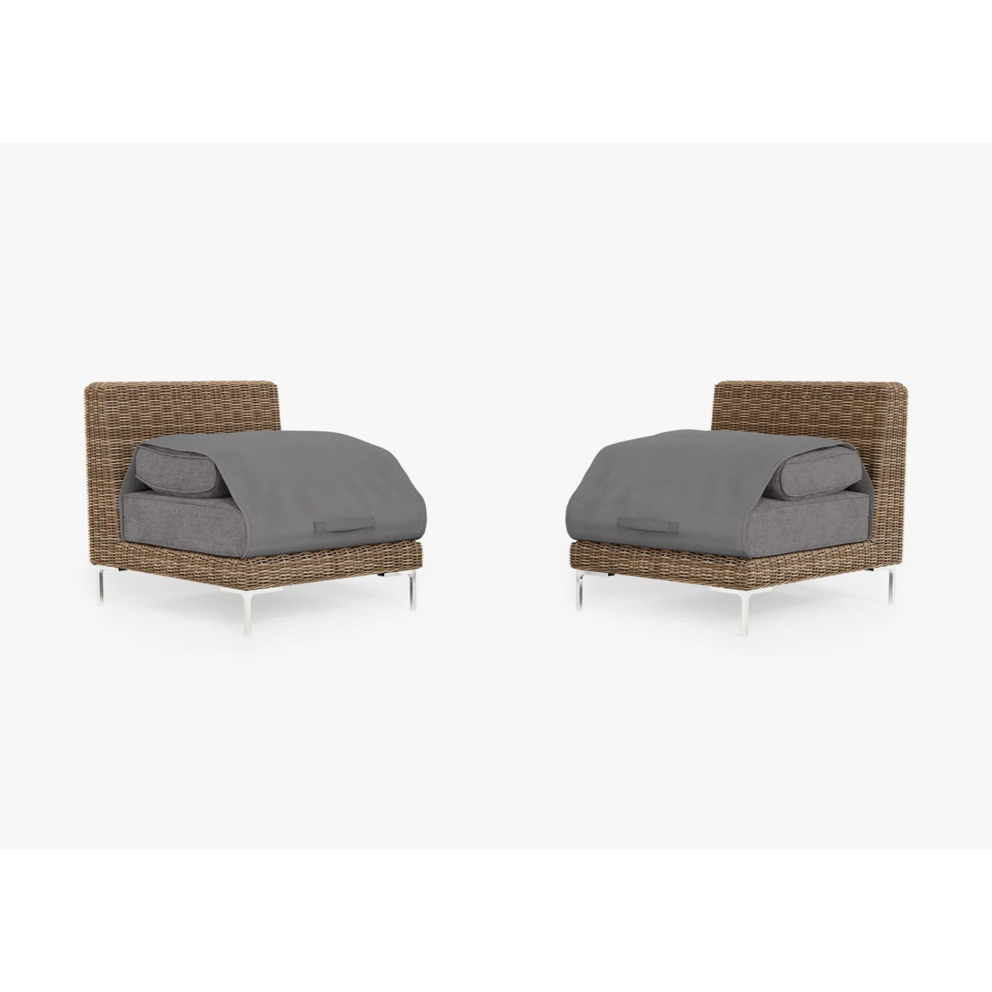 Live Outer 29" Brown Wicker Outdoor Armless Chair Conversation Set With Dark Pebble Gray Cushion