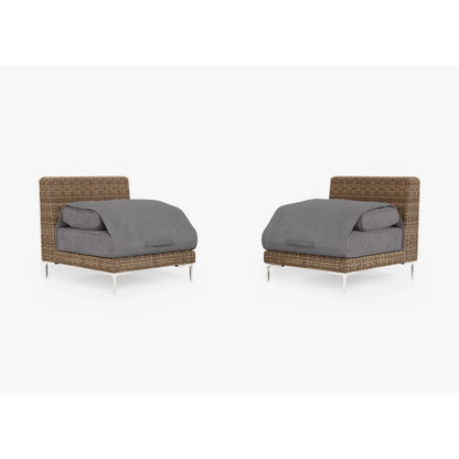 Live Outer 29" Brown Wicker Outdoor Armless Chair Conversation Set With Dark Pebble Gray Cushion