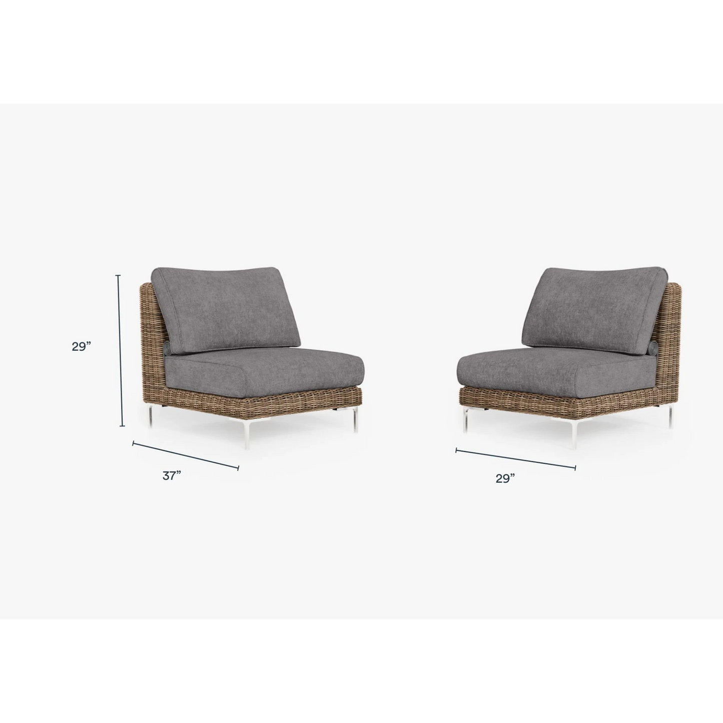 Live Outer 29" Brown Wicker Outdoor Armless Chair Conversation Set With Dark Pebble Gray Cushion
