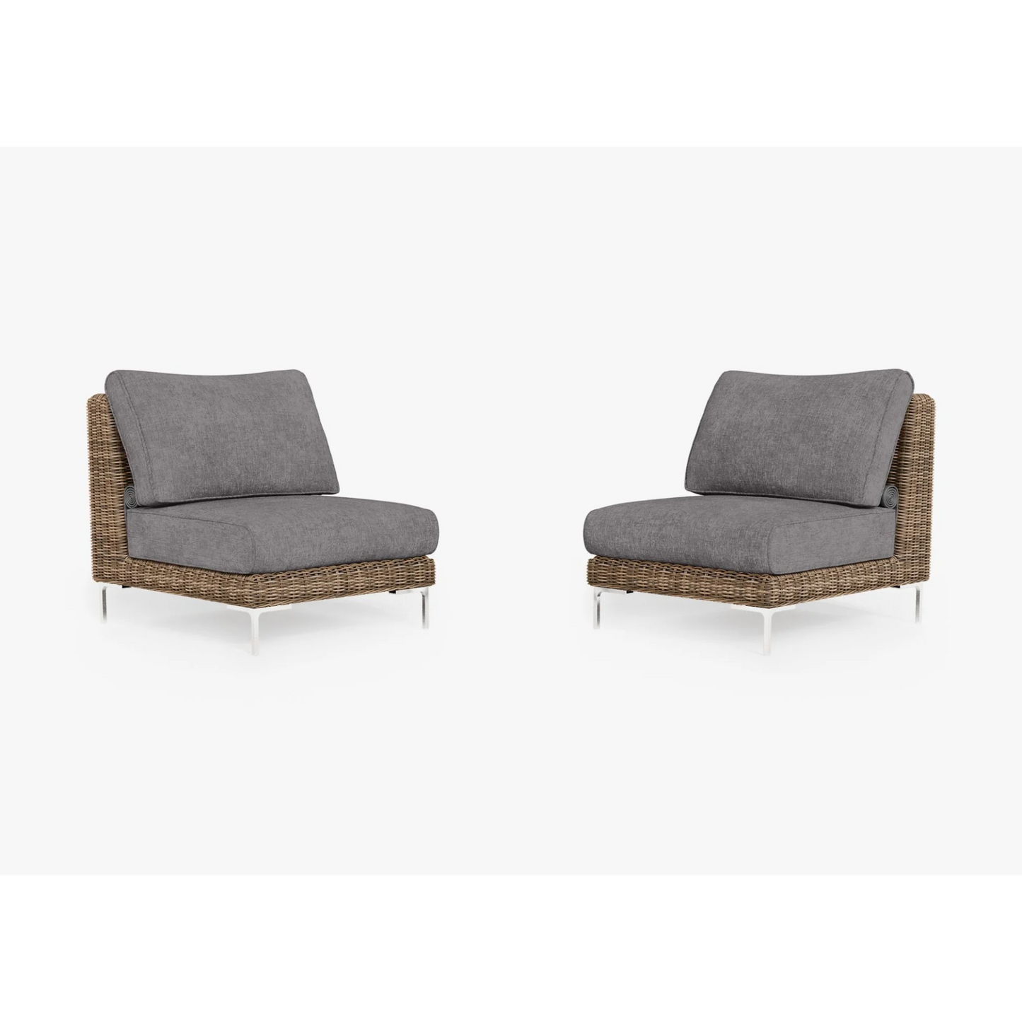 Live Outer 29" Brown Wicker Outdoor Armless Chair Conversation Set With Dark Pebble Gray Cushion