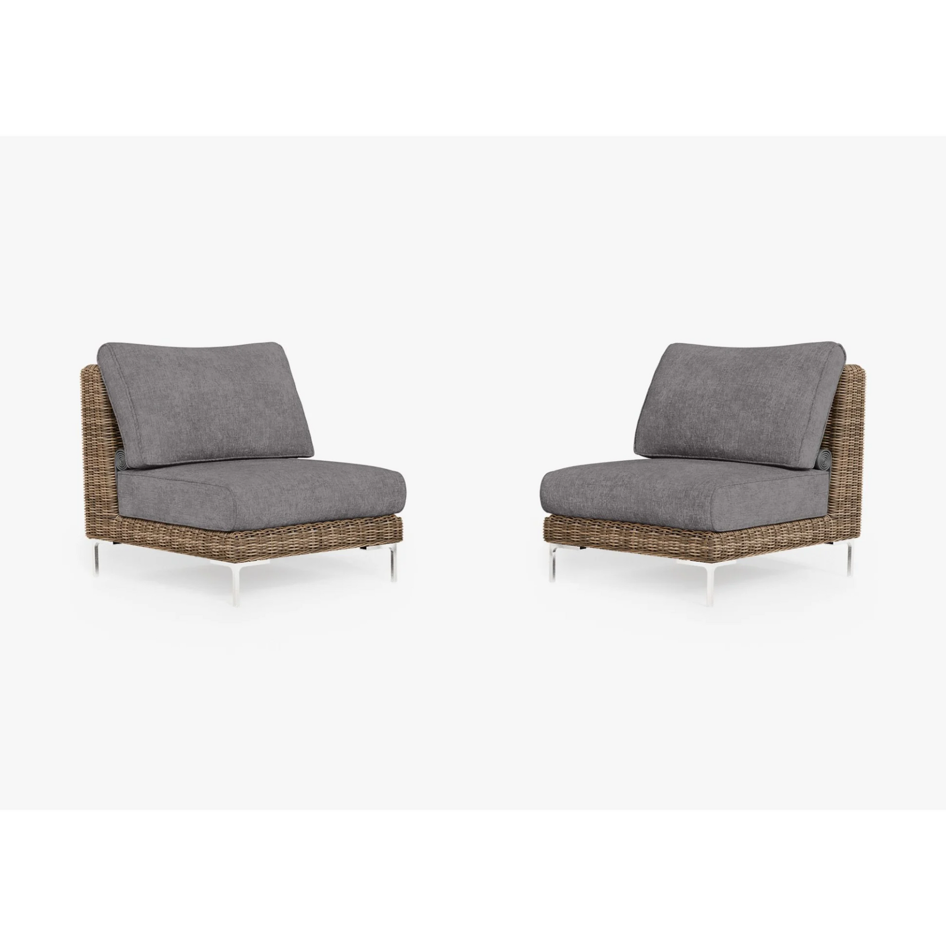 Live Outer 29" Brown Wicker Outdoor Armless Chair Conversation Set With Dark Pebble Gray Cushion
