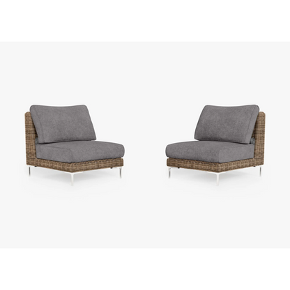 Live Outer 29" Brown Wicker Outdoor Armless Chair Conversation Set With Dark Pebble Gray Cushion