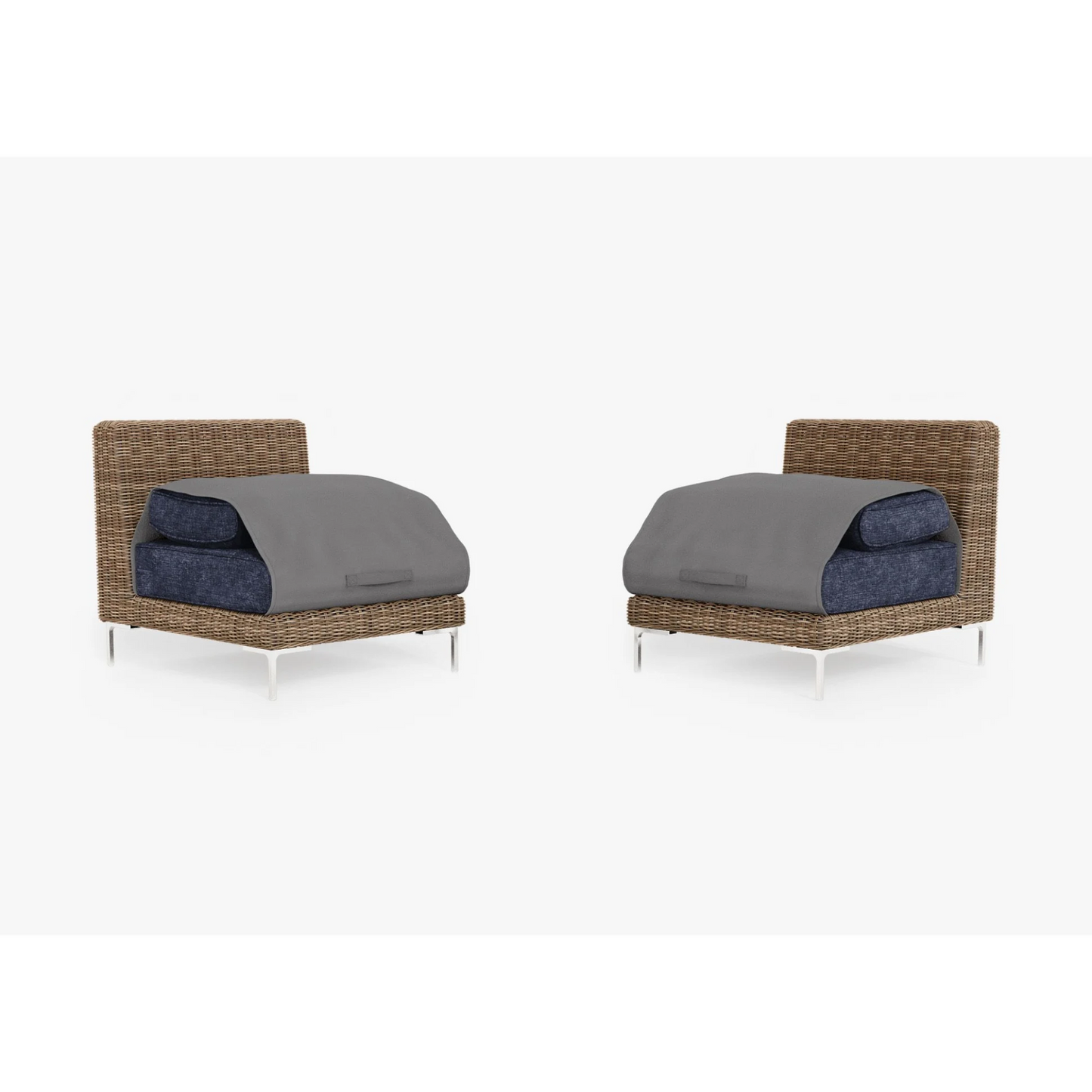 Live Outer 29" Brown Wicker Outdoor Armless Chair Conversation Set With Deep Sea Navy Cushion