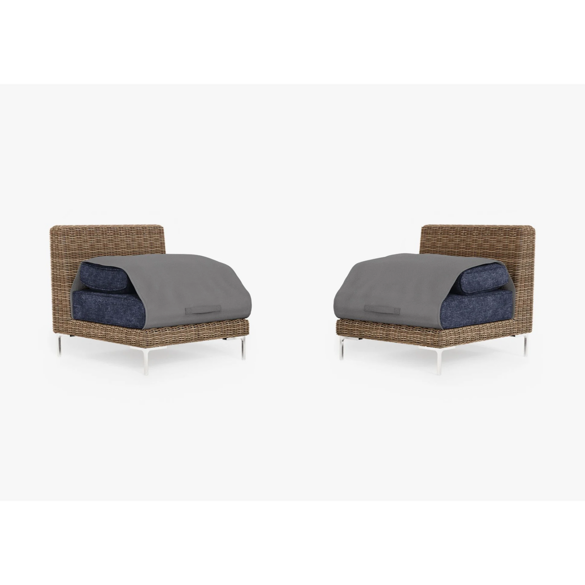 Live Outer 29" Brown Wicker Outdoor Armless Chair Conversation Set With Deep Sea Navy Cushion