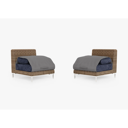 Live Outer 29" Brown Wicker Outdoor Armless Chair Conversation Set With Deep Sea Navy Cushion