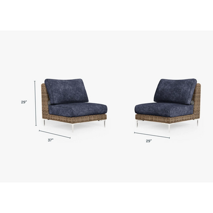 Live Outer 29" Brown Wicker Outdoor Armless Chair Conversation Set With Deep Sea Navy Cushion