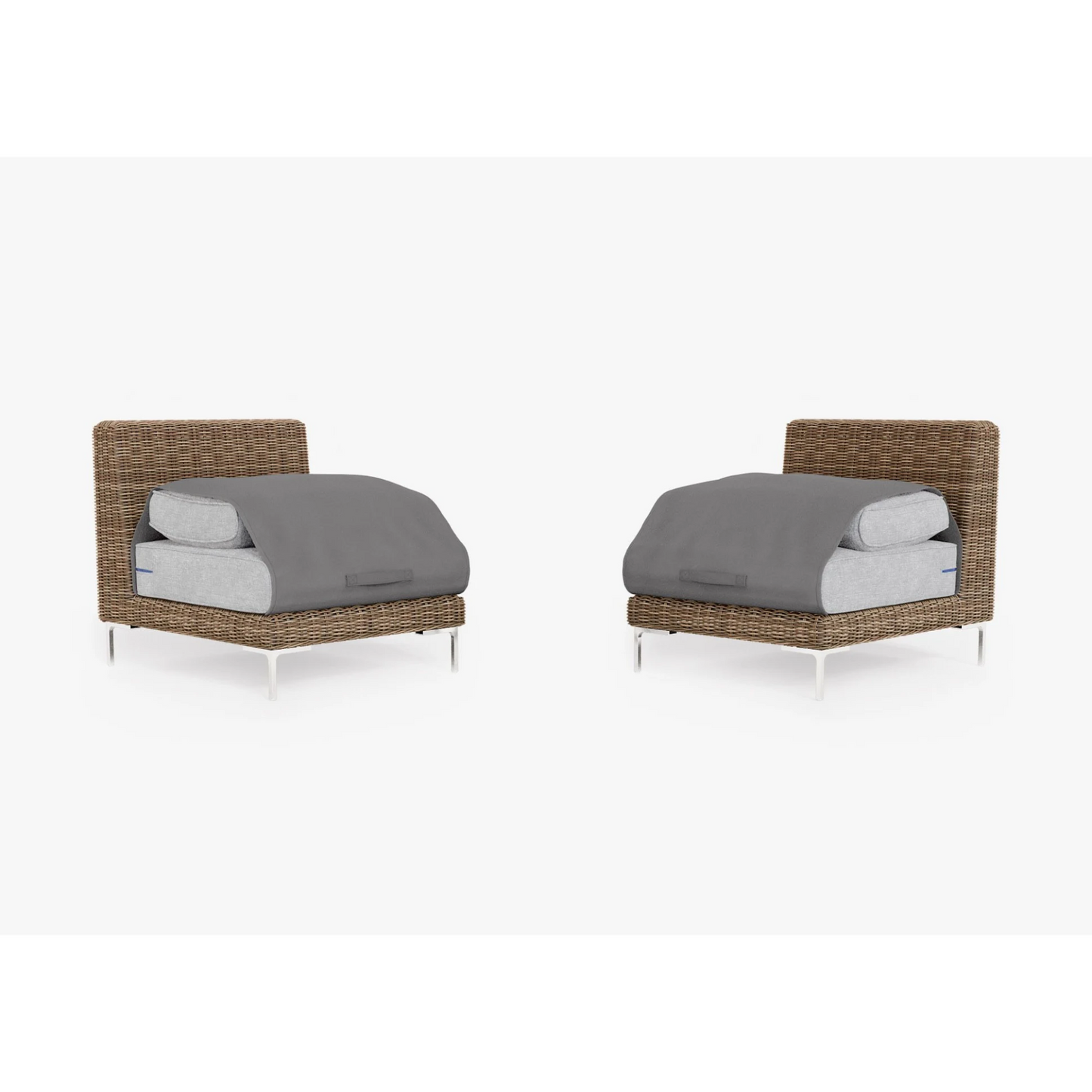 Live Outer 29" Brown Wicker Outdoor Armless Chair Conversation Set With Pacific Fog Gray Cushion