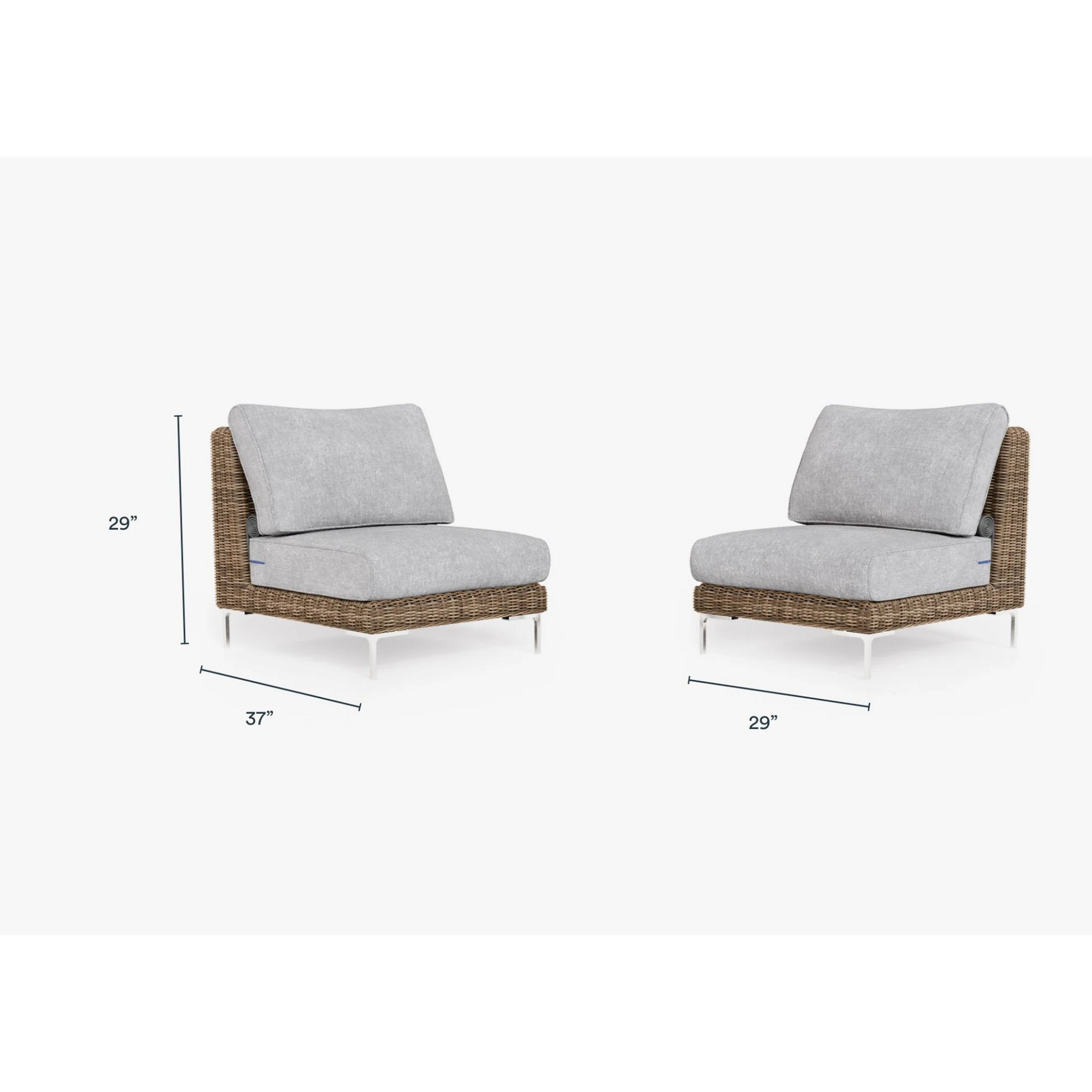 Live Outer 29" Brown Wicker Outdoor Armless Chair Conversation Set With Pacific Fog Gray Cushion
