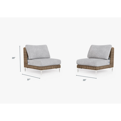 Live Outer 29" Brown Wicker Outdoor Armless Chair Conversation Set With Pacific Fog Gray Cushion