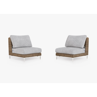 Live Outer 29" Brown Wicker Outdoor Armless Chair Conversation Set With Pacific Fog Gray Cushion
