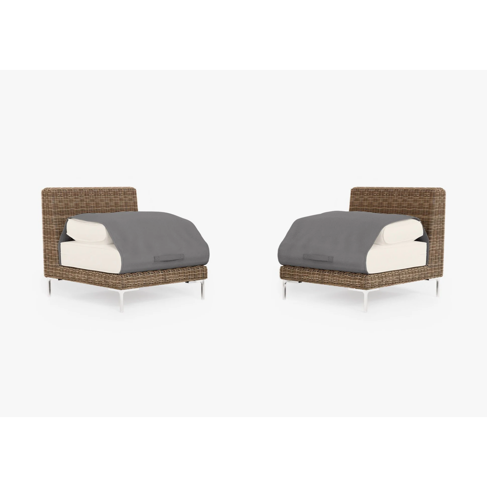 Live Outer 29" Brown Wicker Outdoor Armless Chair Conversation Set With Palisades Cream Cushion