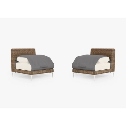 Live Outer 29" Brown Wicker Outdoor Armless Chair Conversation Set With Palisades Cream Cushion