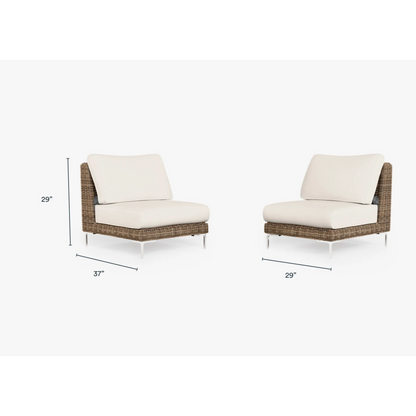 Live Outer 29" Brown Wicker Outdoor Armless Chair Conversation Set With Palisades Cream Cushion