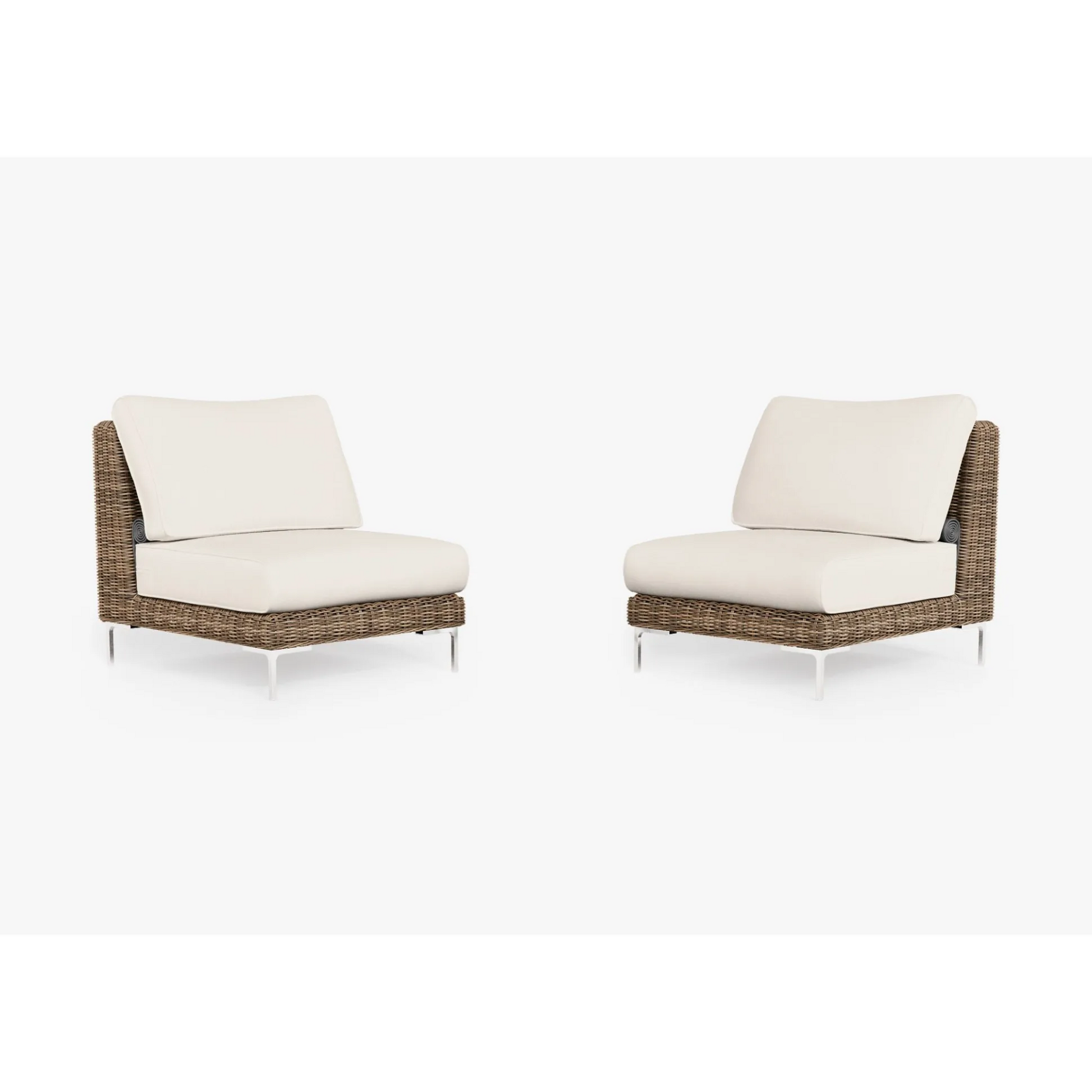 Live Outer 29" Brown Wicker Outdoor Armless Chair Conversation Set With Palisades Cream Cushion