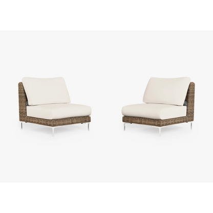 Live Outer 29" Brown Wicker Outdoor Armless Chair Conversation Set With Palisades Cream Cushion