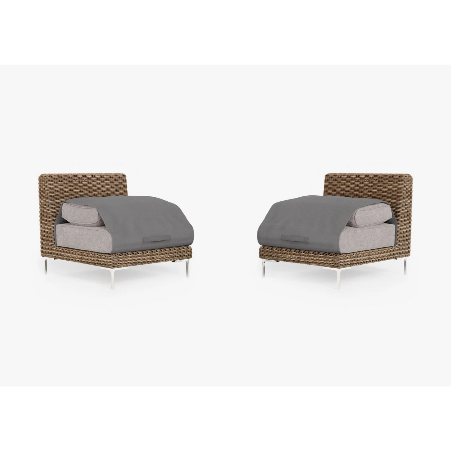 Live Outer 29" Brown Wicker Outdoor Armless Chair Conversation Set With Sandstone Gray Cushion
