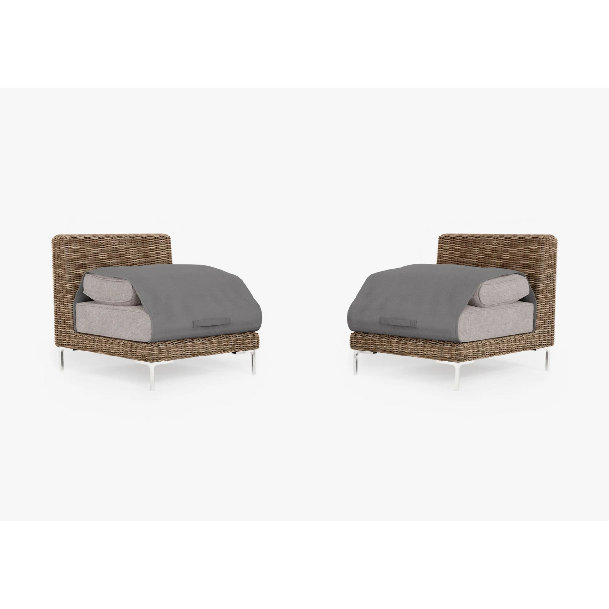 Live Outer 29" Brown Wicker Outdoor Armless Chair Conversation Set With Sandstone Gray Cushion