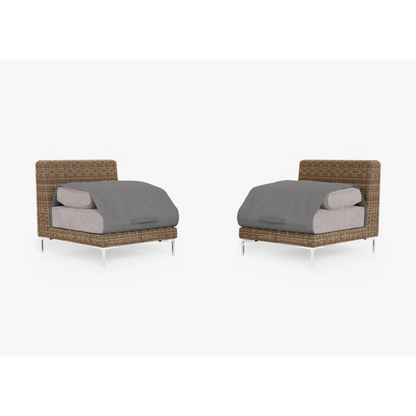 Live Outer 29" Brown Wicker Outdoor Armless Chair Conversation Set With Sandstone Gray Cushion