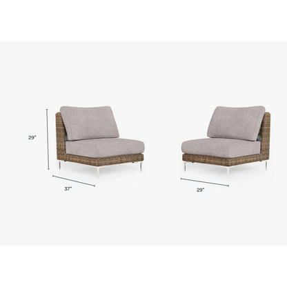 Live Outer 29" Brown Wicker Outdoor Armless Chair Conversation Set With Sandstone Gray Cushion