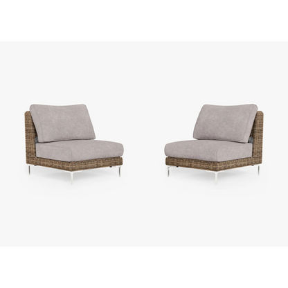 Live Outer 29" Brown Wicker Outdoor Armless Chair Conversation Set With Sandstone Gray Cushion