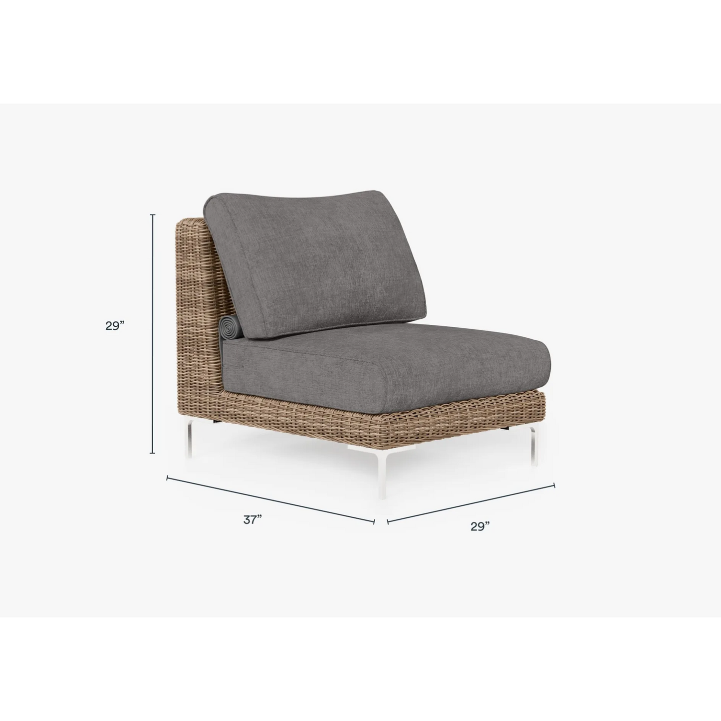 Live Outer 29" Brown Wicker Outdoor Armless Chair With Dark Pebble Gray Cushion