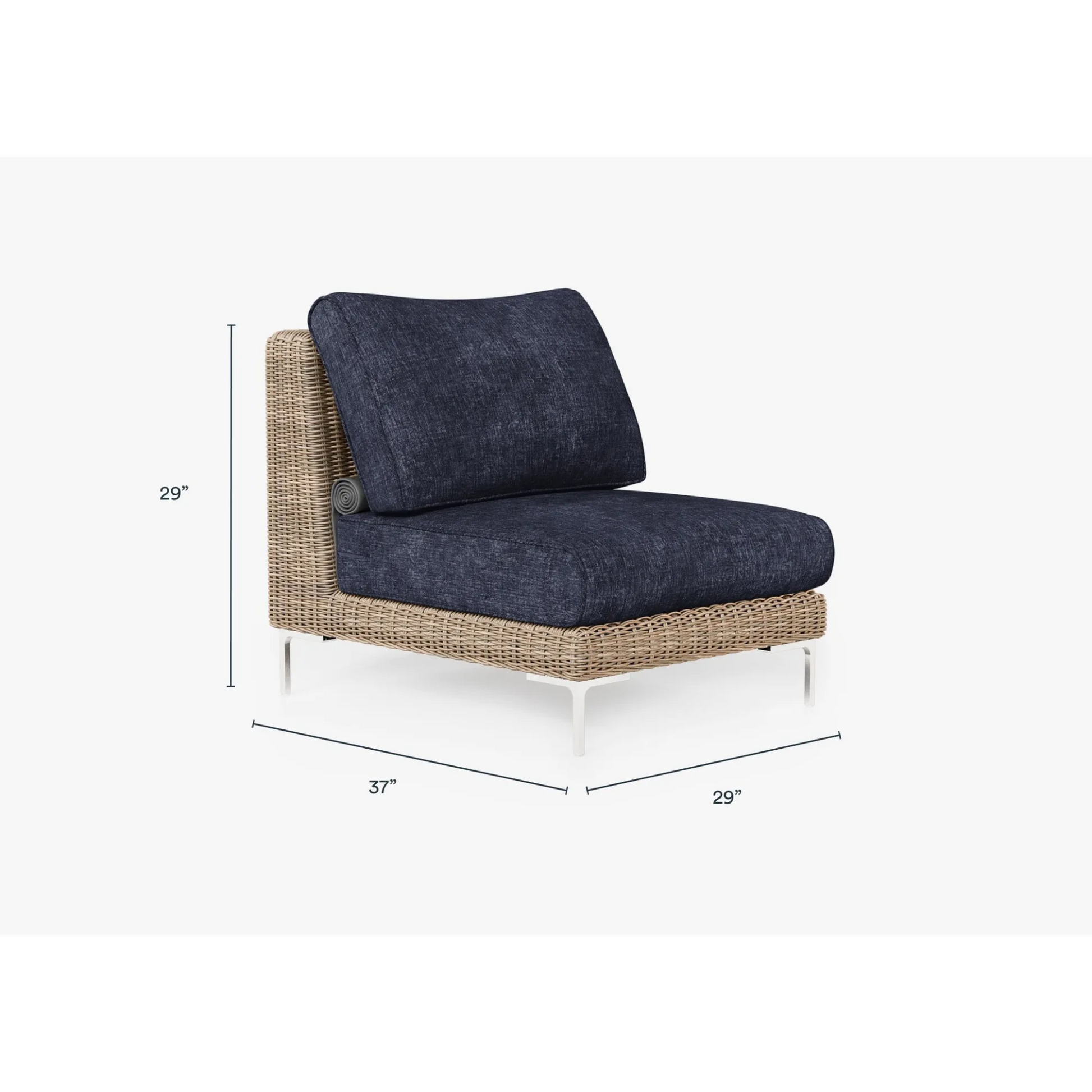 Live Outer 29" Brown Wicker Outdoor Armless Chair With Deep Sea Navy Cushion