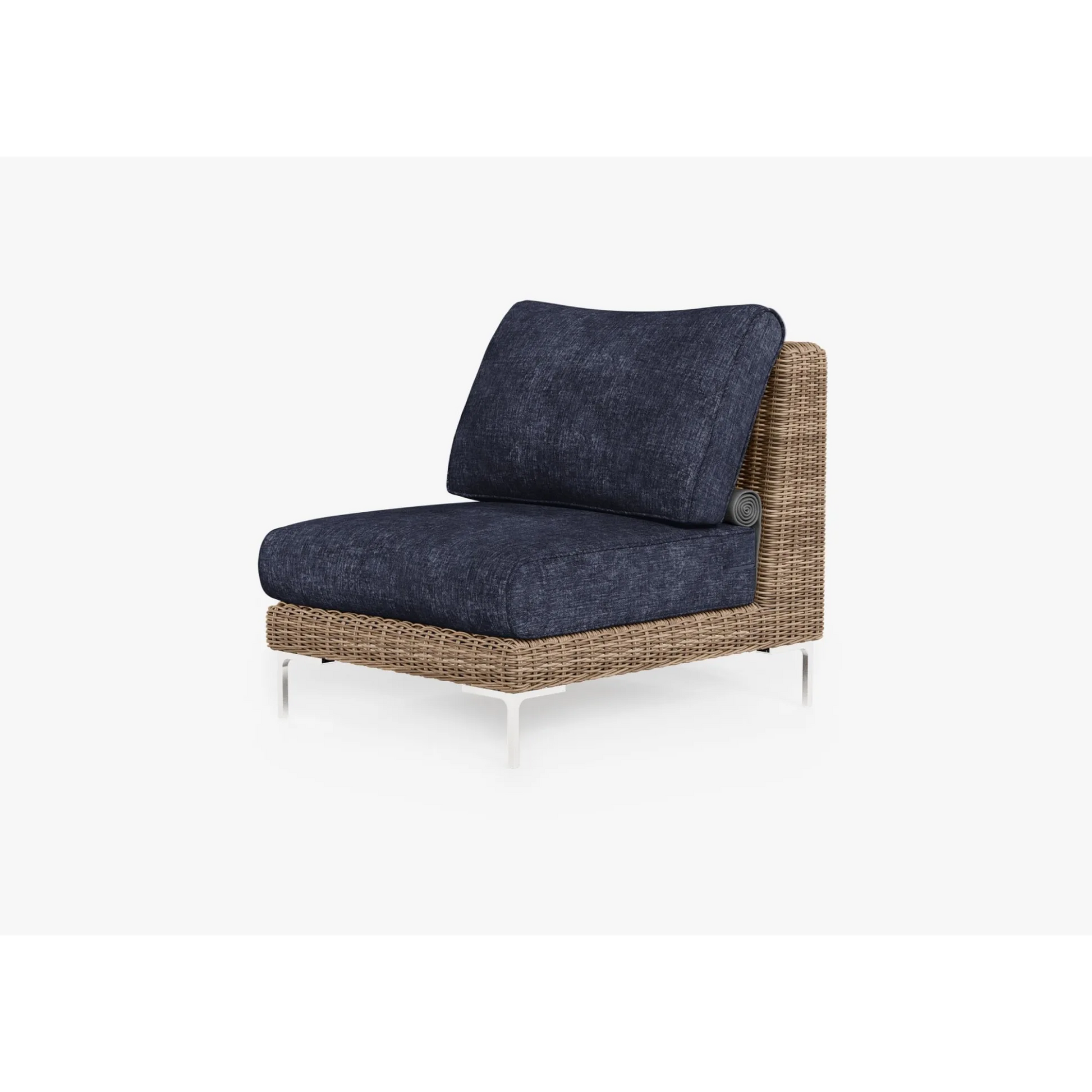 Live Outer 29" Brown Wicker Outdoor Armless Chair With Deep Sea Navy Cushion