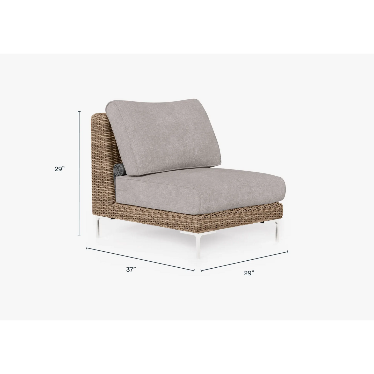 Live Outer 29" Brown Wicker Outdoor Armless Chair With Sandstone Gray Cushion