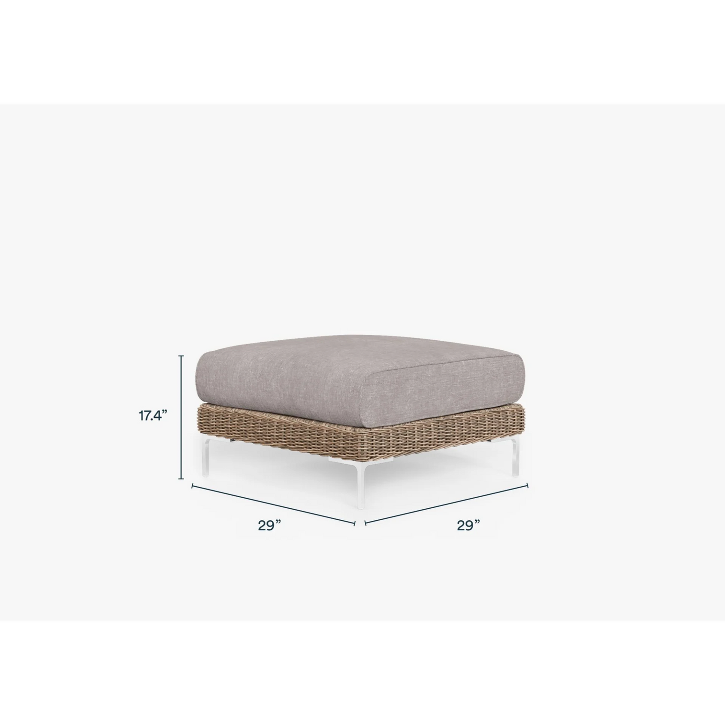 Live Outer 29" Brown Wicker Outdoor Ottoman With Sandstone Gray Cushion