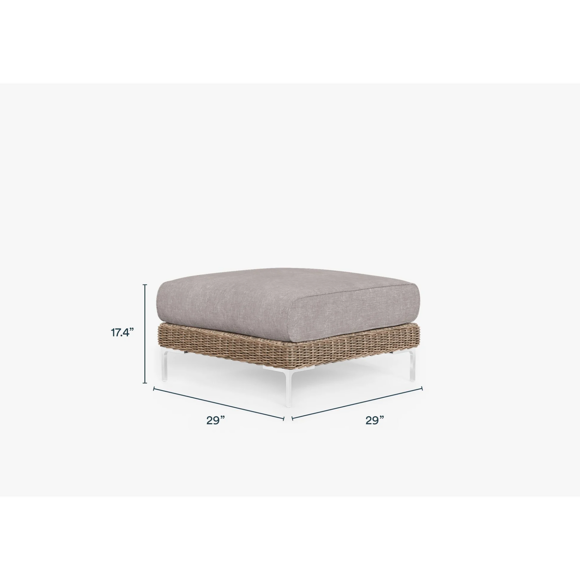 Live Outer 29" Brown Wicker Outdoor Ottoman With Sandstone Gray Cushion
