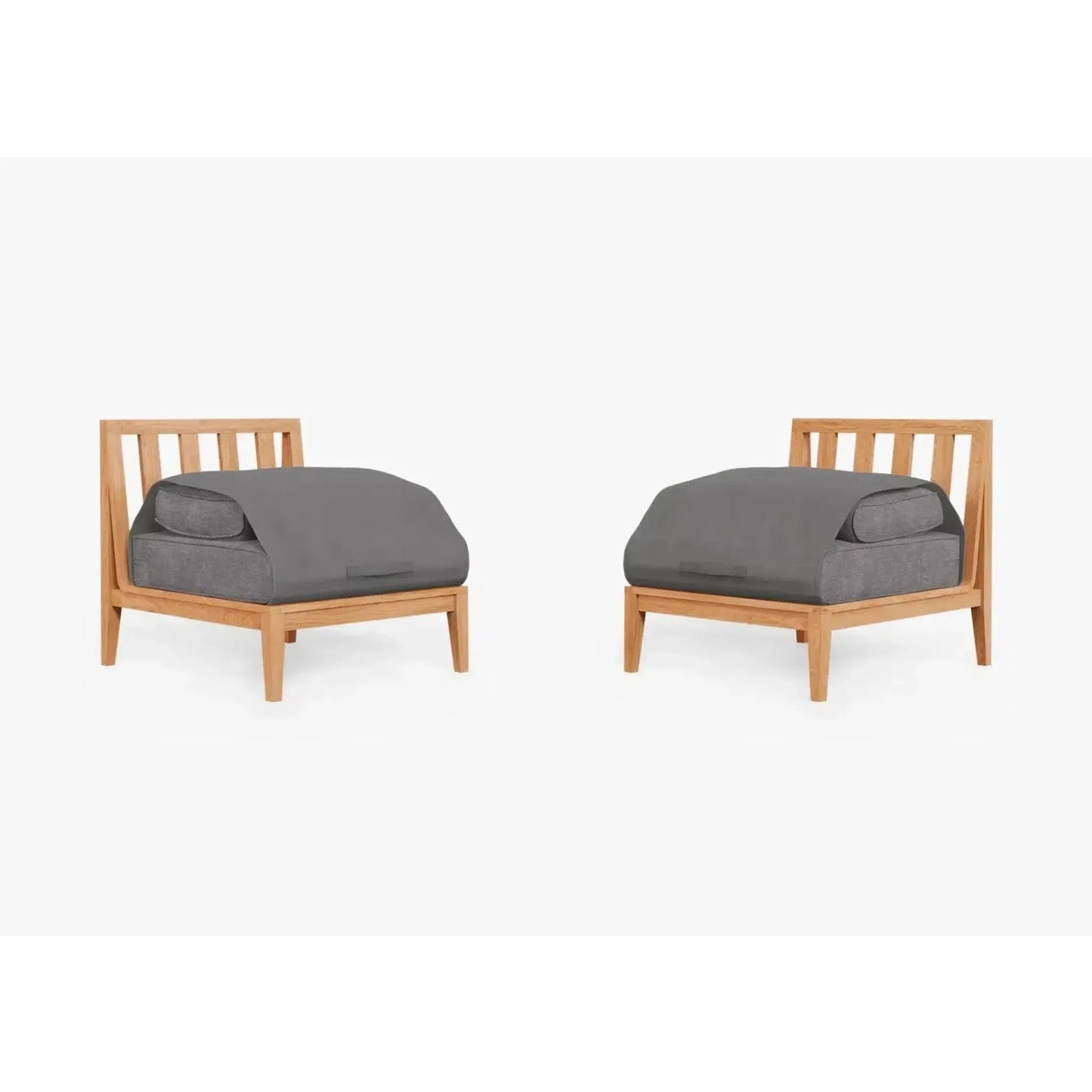 Live Outer 29" Teak Outdoor Armless Chair Conversation Set With Dark Pebble Gray Cushion