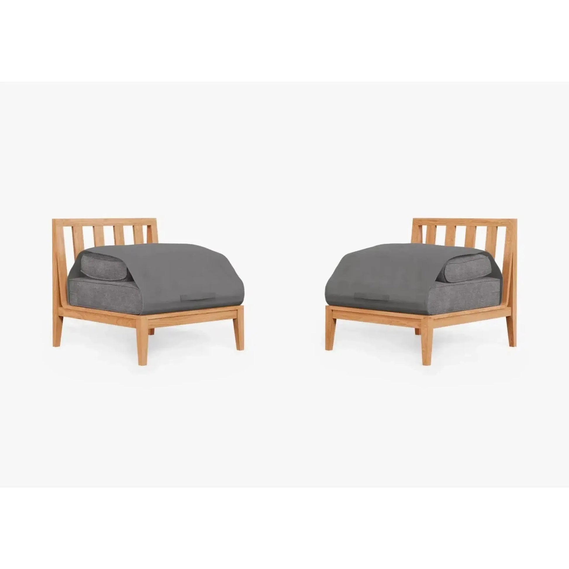 Live Outer 29" Teak Outdoor Armless Chair Conversation Set With Dark Pebble Gray Cushion