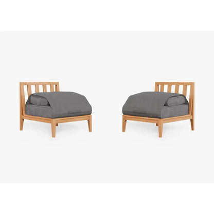 Live Outer 29" Teak Outdoor Armless Chair Conversation Set With Dark Pebble Gray Cushion