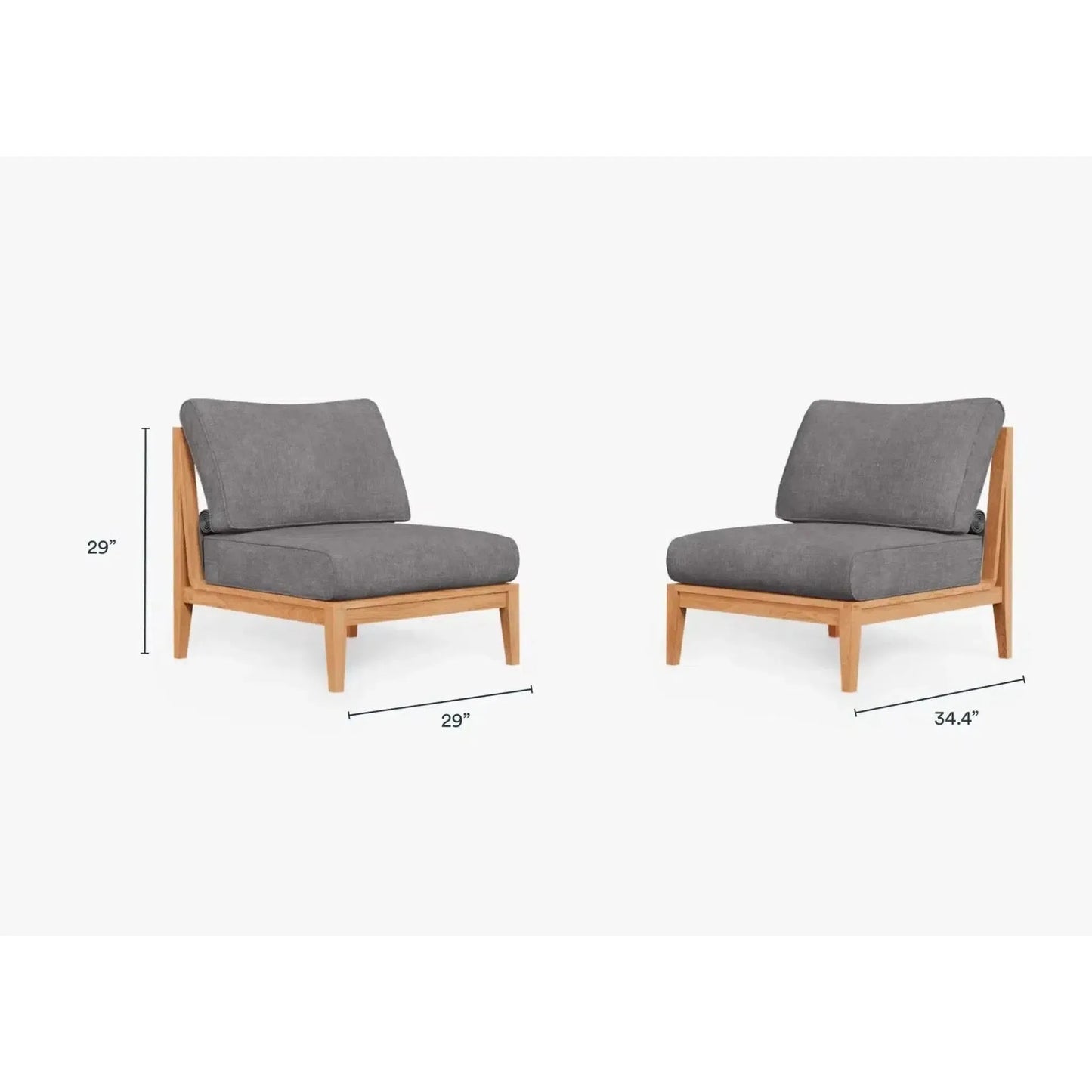 Live Outer 29" Teak Outdoor Armless Chair Conversation Set With Dark Pebble Gray Cushion