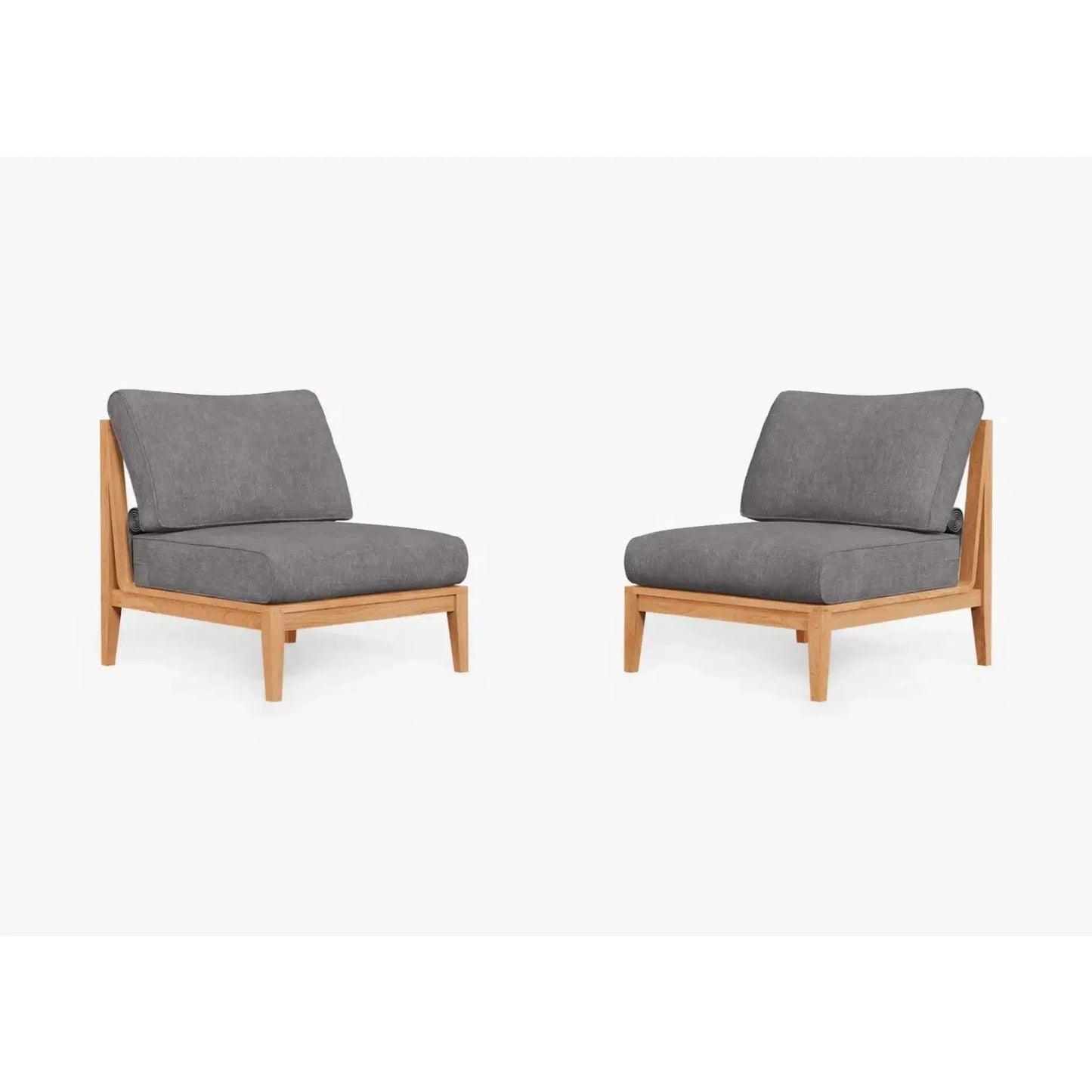 Live Outer 29" Teak Outdoor Armless Chair Conversation Set With Dark Pebble Gray Cushion