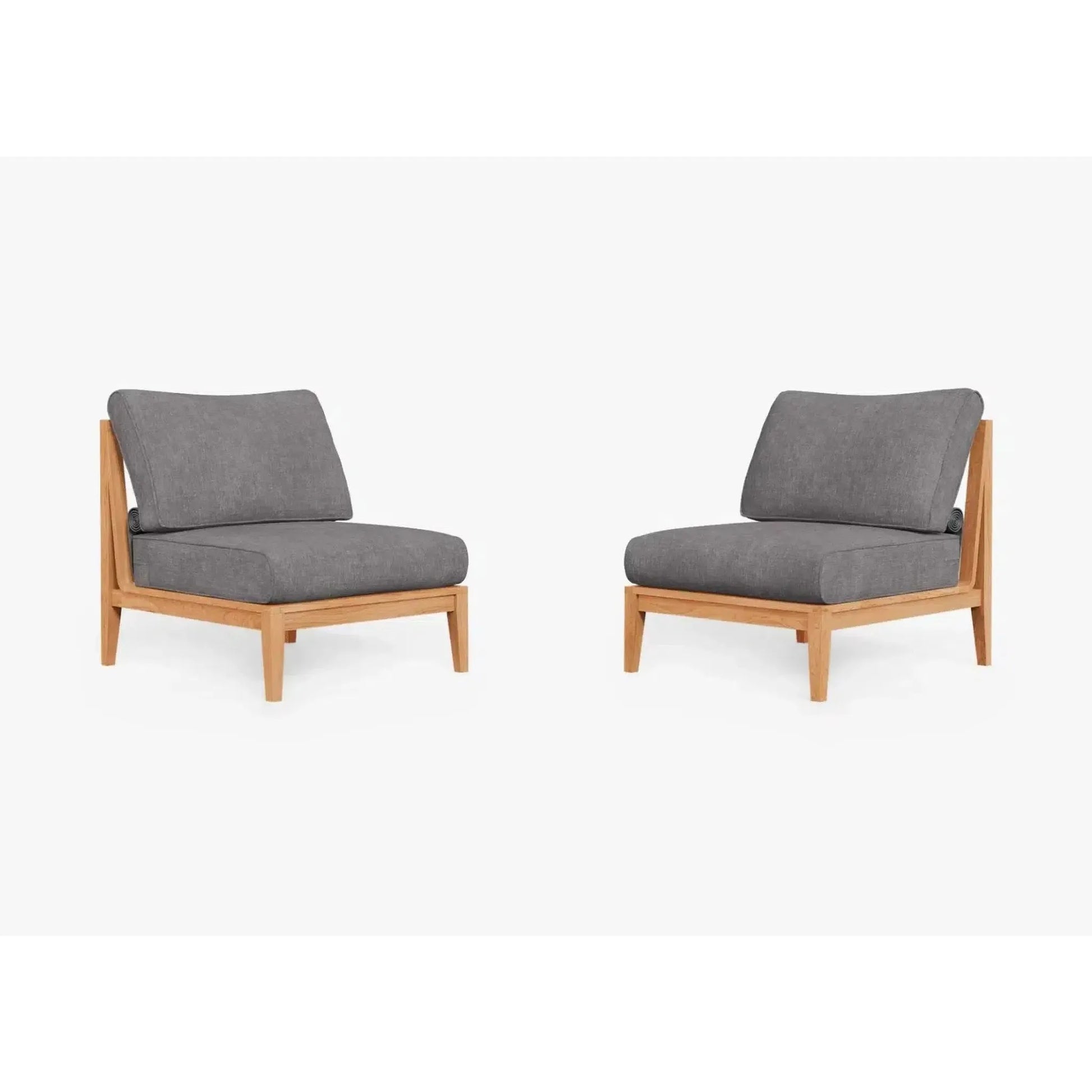 Live Outer 29" Teak Outdoor Armless Chair Conversation Set With Dark Pebble Gray Cushion