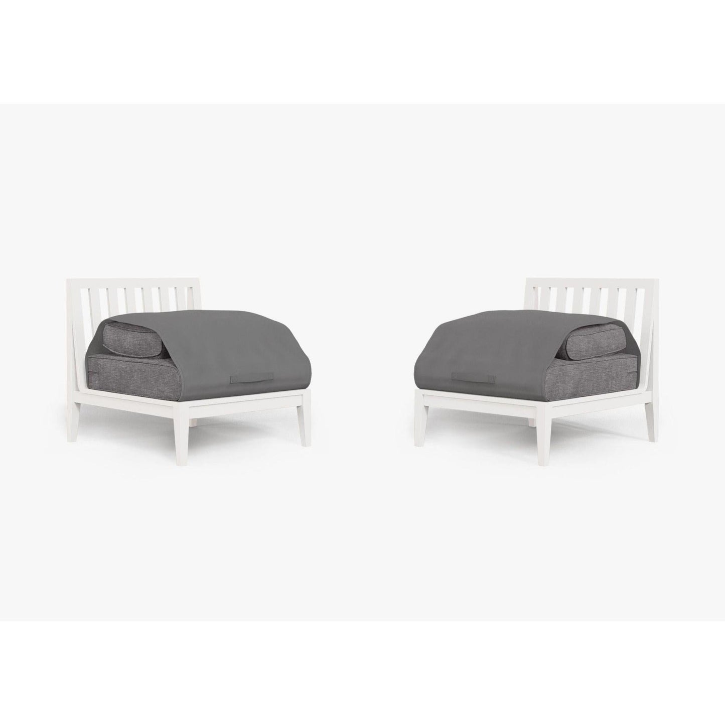 Live Outer 29" White Aluminum Outdoor Armless Chair Conversation Set With Dark Pebble Gray Cushion