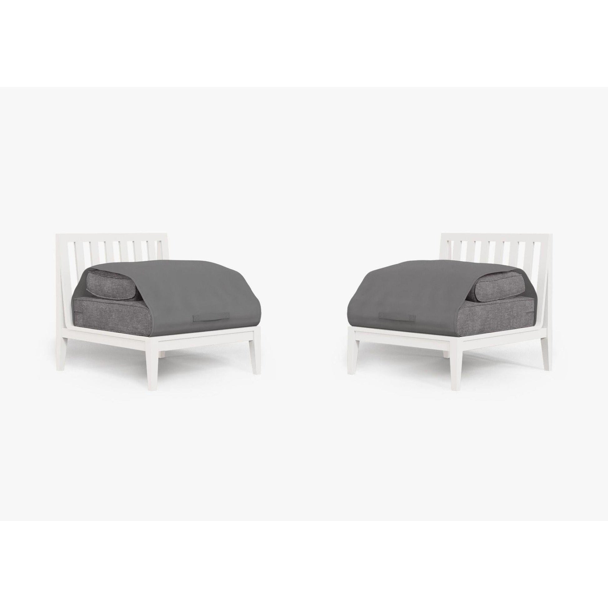 Live Outer 29" White Aluminum Outdoor Armless Chair Conversation Set With Dark Pebble Gray Cushion