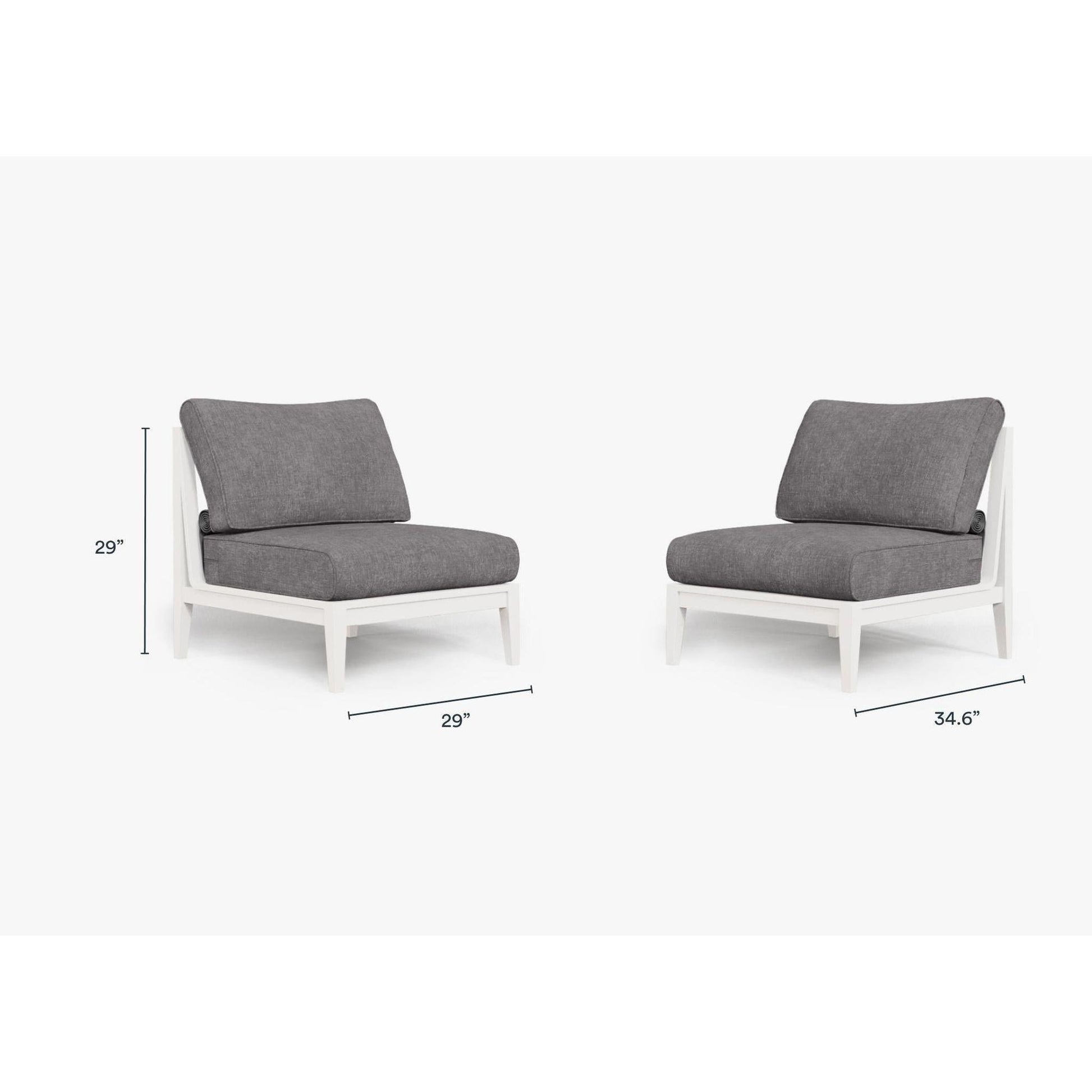 Live Outer 29" White Aluminum Outdoor Armless Chair Conversation Set With Dark Pebble Gray Cushion