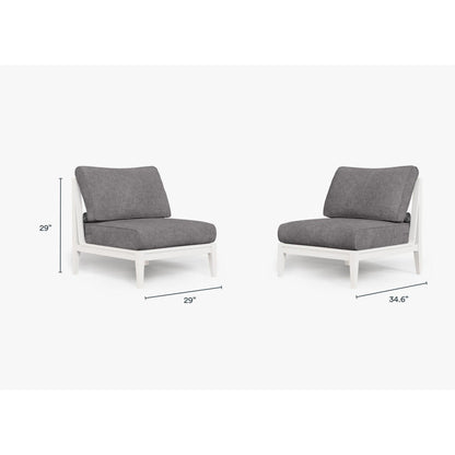 Live Outer 29" White Aluminum Outdoor Armless Chair Conversation Set With Dark Pebble Gray Cushion