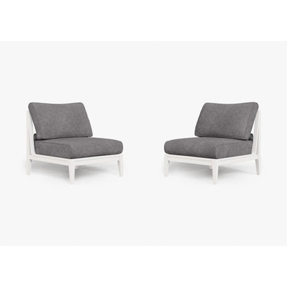 Live Outer 29" White Aluminum Outdoor Armless Chair Conversation Set With Dark Pebble Gray Cushion