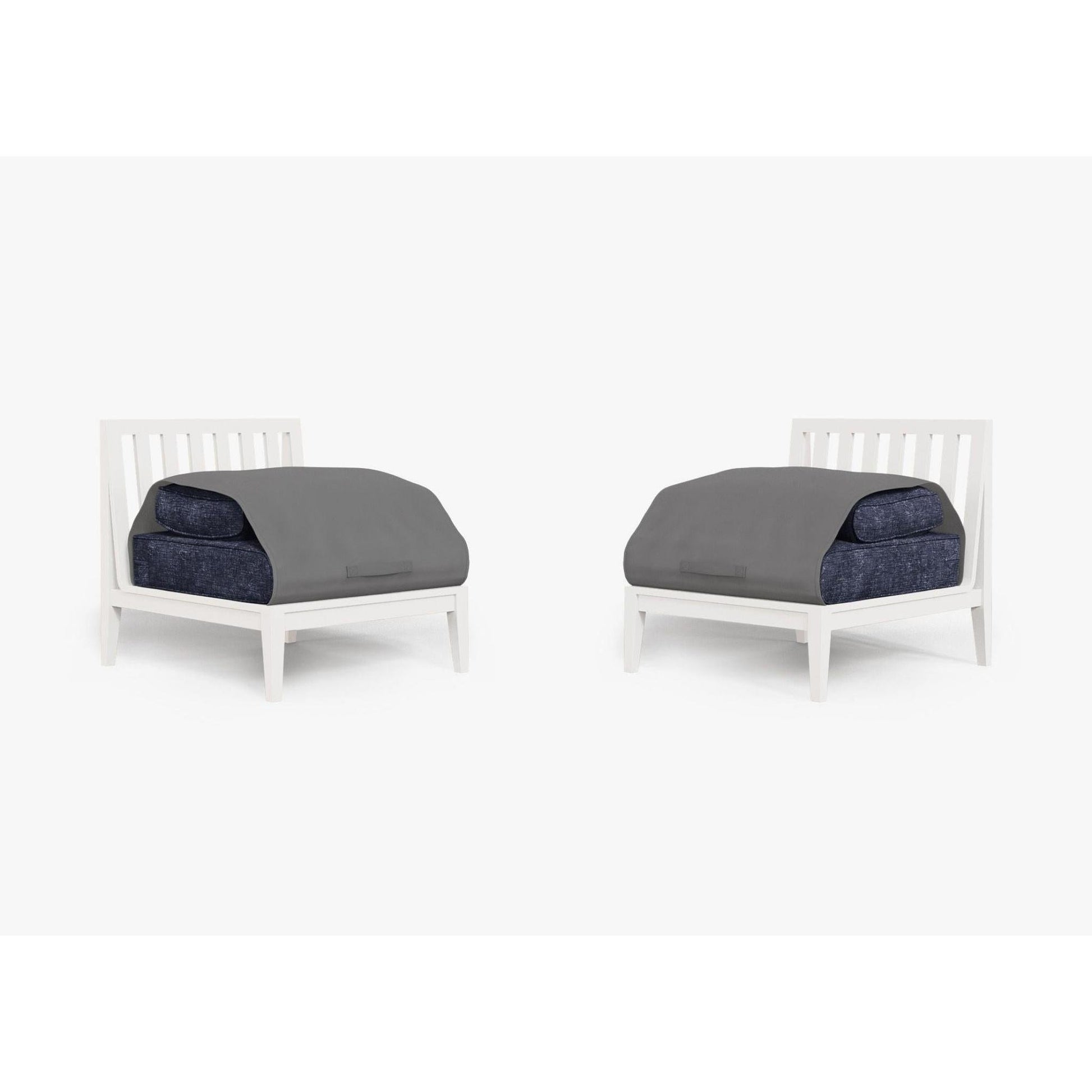 Live Outer 29" White Aluminum Outdoor Armless Chair Conversation Set With Deep Sea Navy Cushion